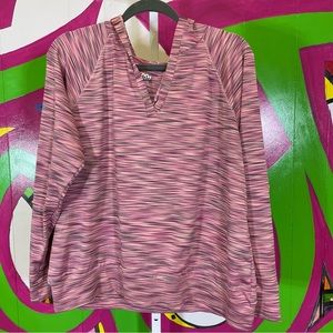 Maurices In Motion, Open Back Hooded Long Sleeve Shirt. Size XXL. Good used cond
